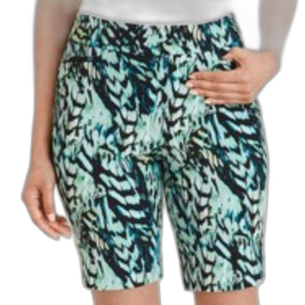 CHICOS So Slimming Brigitte Printed Sl Green Black Abstract Design Large Size 16